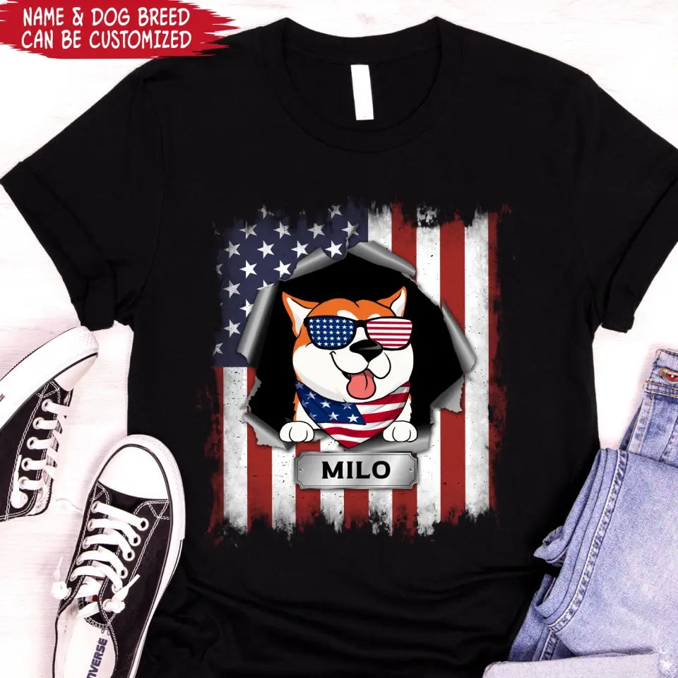 Happy 4th Of July Dog - Personalized T-Shirt, 4th Of July Dog T-Shirt, Dog Lovers, Happy Independence Day