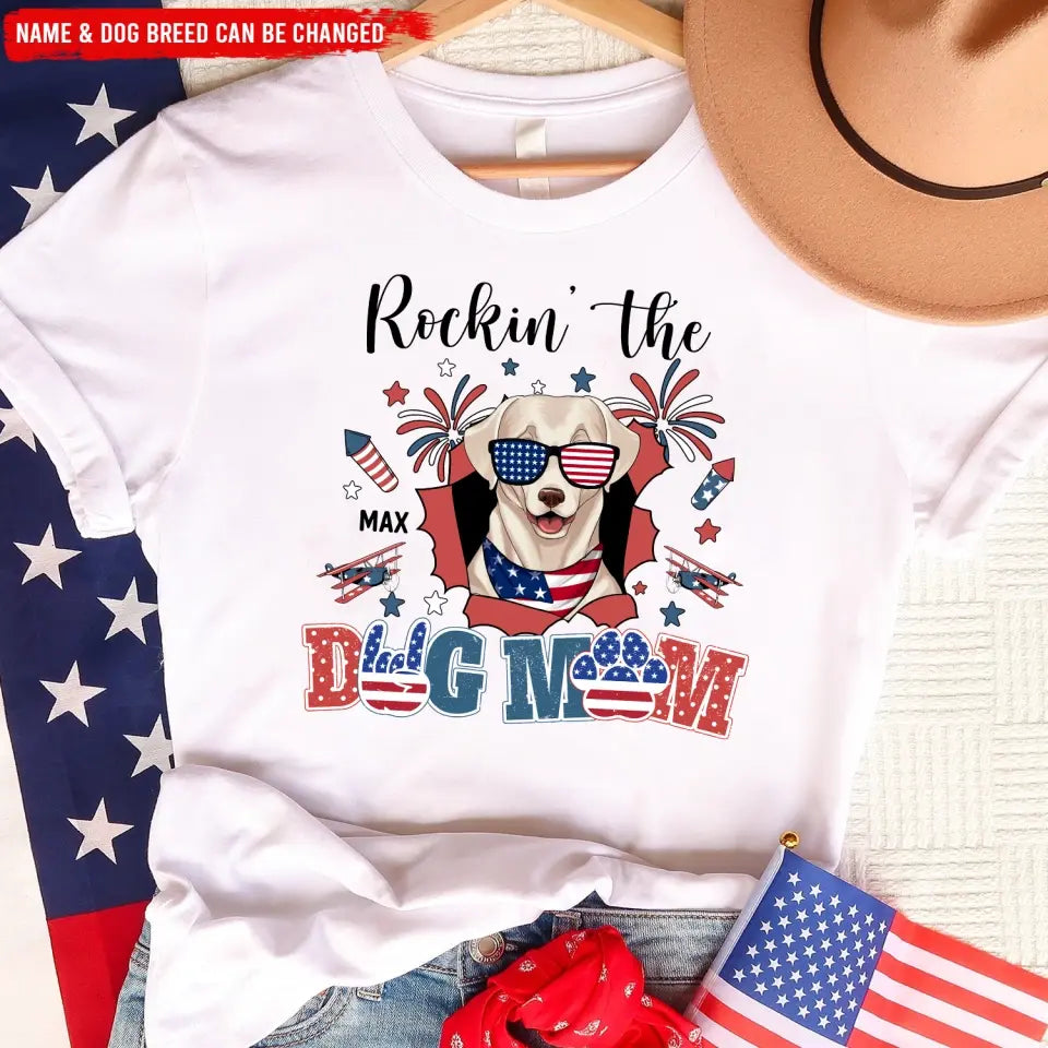 All American Dog Mom Patriotic Fireworks - Personalized T-shirt, Fourth of July Gift for Dog Mom Dog Lovers