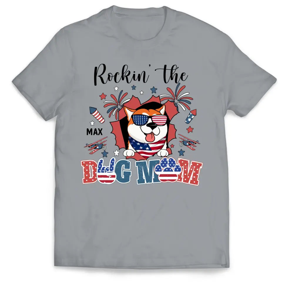 All American Dog Mom Patriotic Fireworks - Personalized T-shirt, Fourth of July Gift for Dog Mom Dog Lovers