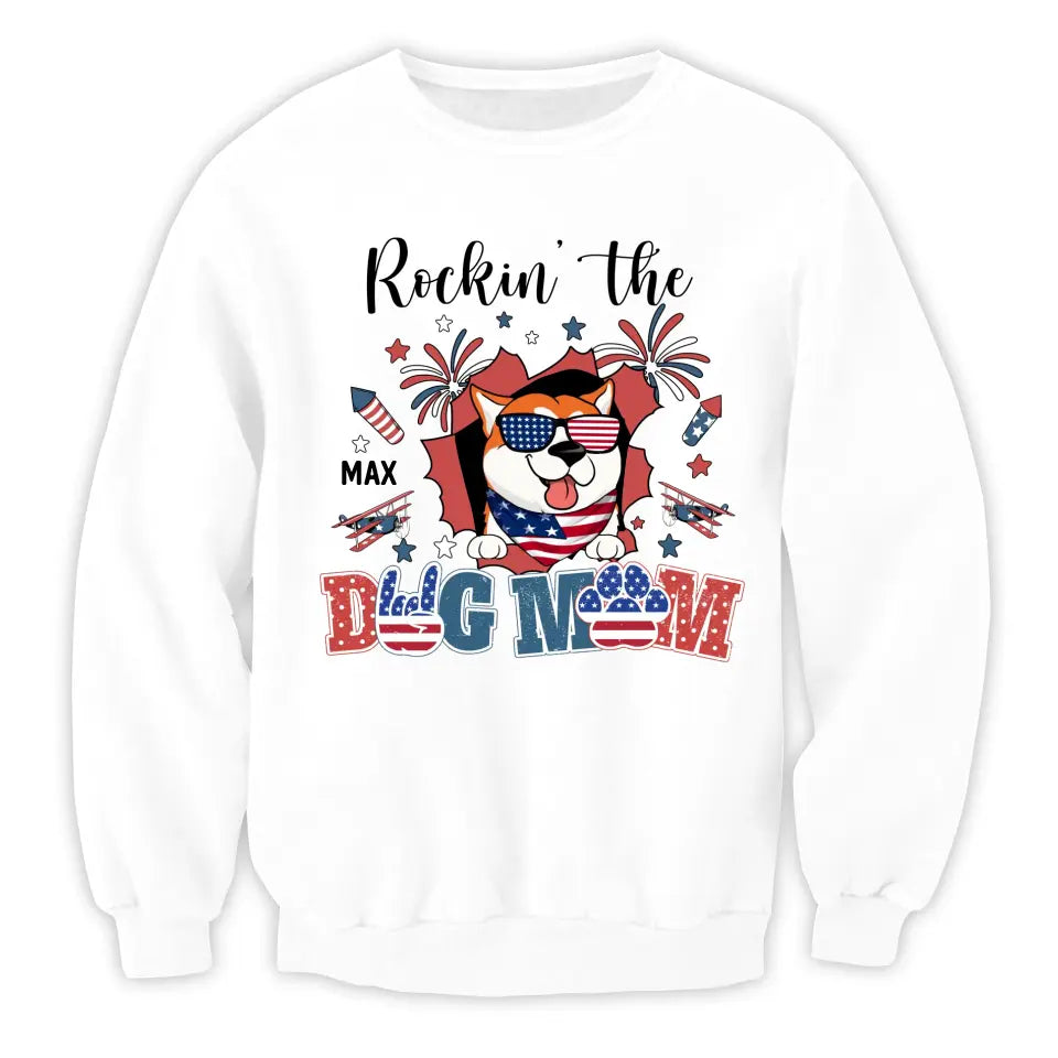 All American Dog Mom Patriotic Fireworks - Personalized T-shirt, Fourth of July Gift for Dog Mom Dog Lovers