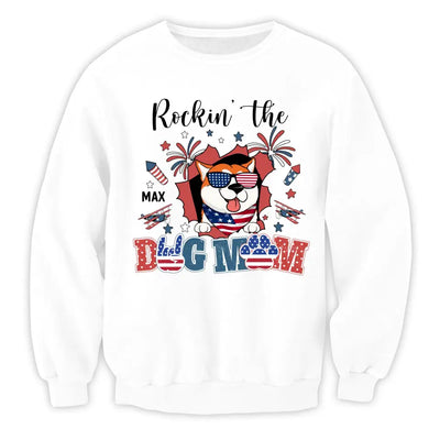 All American Dog Mom Patriotic Fireworks - Personalized T-shirt, Fourth of July Gift for Dog Mom Dog Lovers