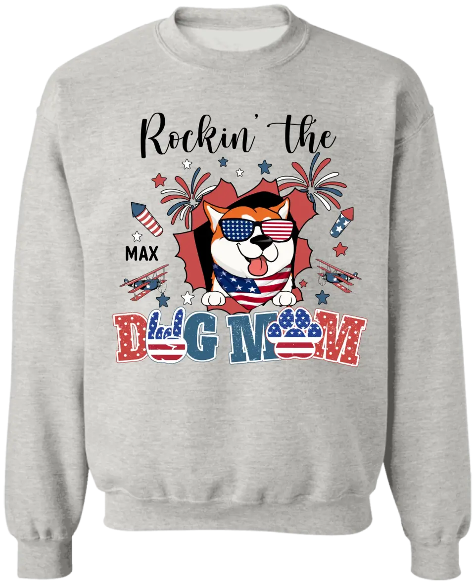 All American Dog Mom Patriotic Fireworks - Personalized T-shirt, Fourth of July Gift for Dog Mom Dog Lovers