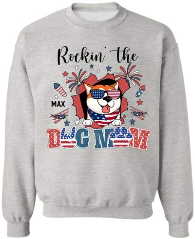 All American Dog Mom Patriotic Fireworks - Personalized T-shirt, Fourth of July Gift for Dog Mom Dog Lovers