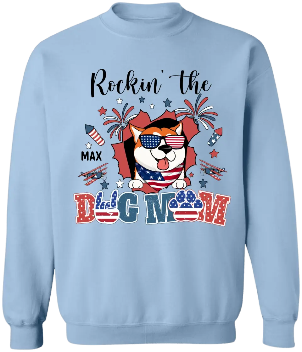 All American Dog Mom Patriotic Fireworks - Personalized T-shirt, Fourth of July Gift for Dog Mom Dog Lovers