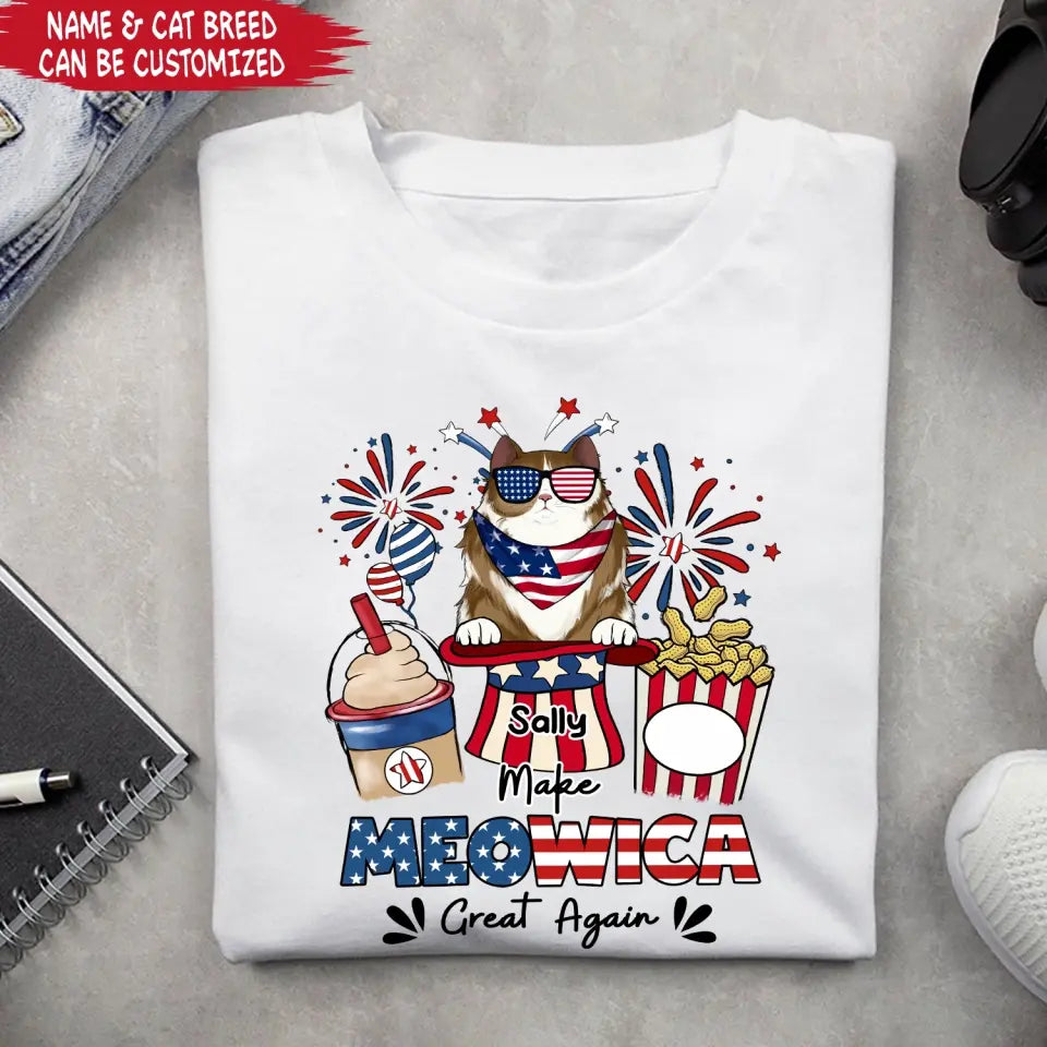 Make Meowica Great Again 4th of July - Personalized T-shirt, Independence Day Gift For Cat Lovers