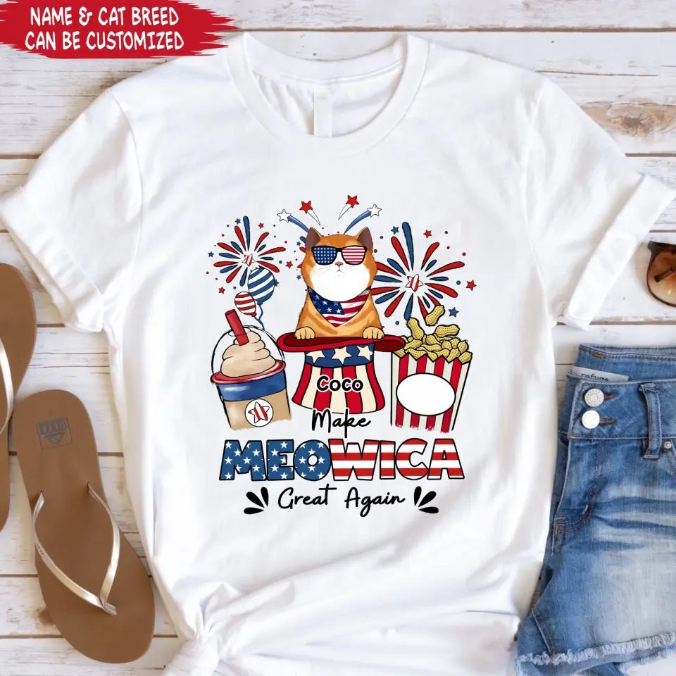 Make Meowica Great Again 4th of July - Personalized T-shirt, Independence Day Gift For Cat Lovers
