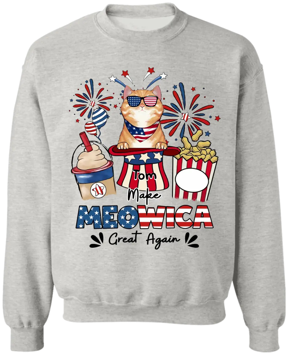 Make Meowica Great Again 4th of July - Personalized T-shirt, Independence Day Gift For Cat Lovers