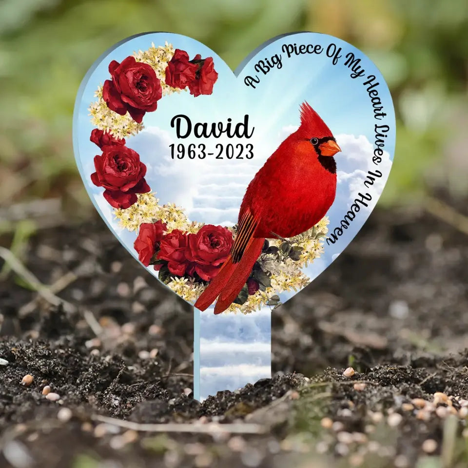 A Big Piece Of My Heart Lives In Heaven Cardinal Bird - Personalized Garden Stake, Sympathy Gift