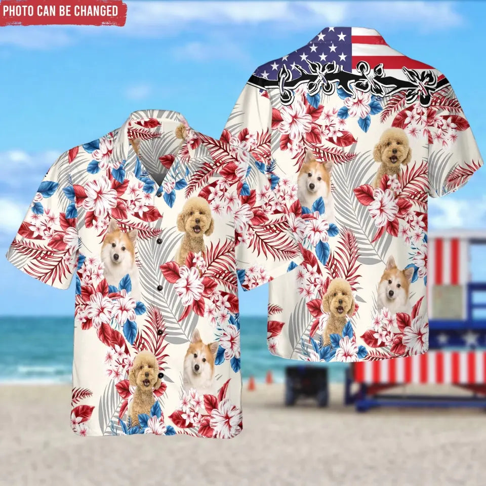 America Flag - Personalized Hawaiian Shirt, 4th Of July Upload Pet Photo Hawaiian Shirt