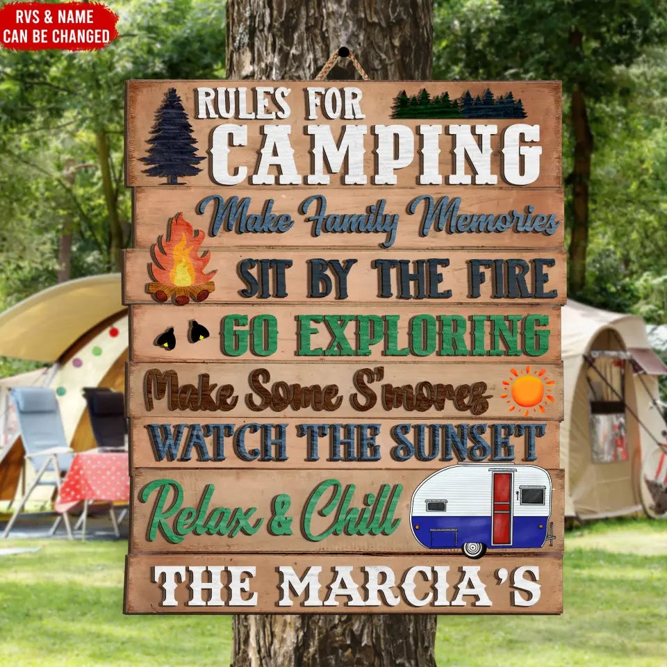 Rules For Camping Make Family Memories - Personalized 2 Layer Sign, Gift For Camping Lovers