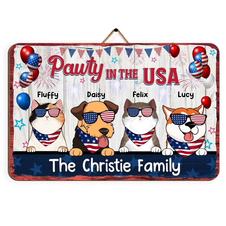 4th of July Pawty In The USA - Personalized Wood Sign, Independence Day Gifts
