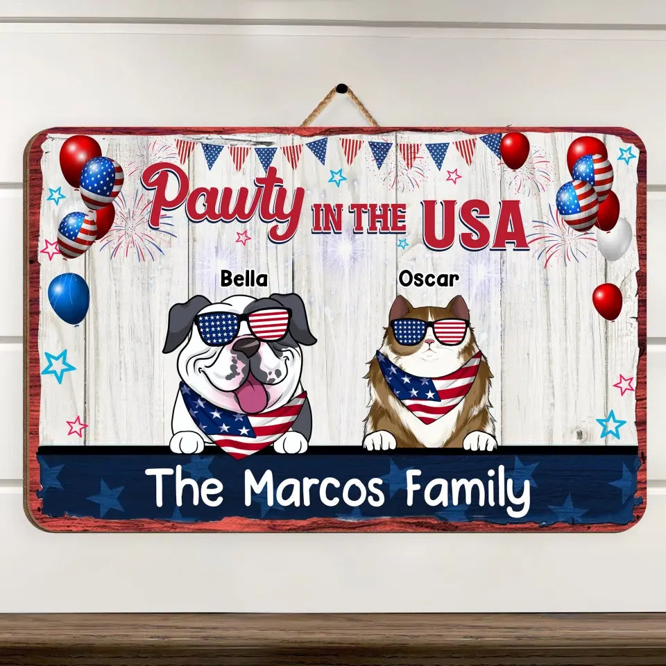 4th of July Pawty In The USA - Personalized Wood Sign, Independence Day Gifts