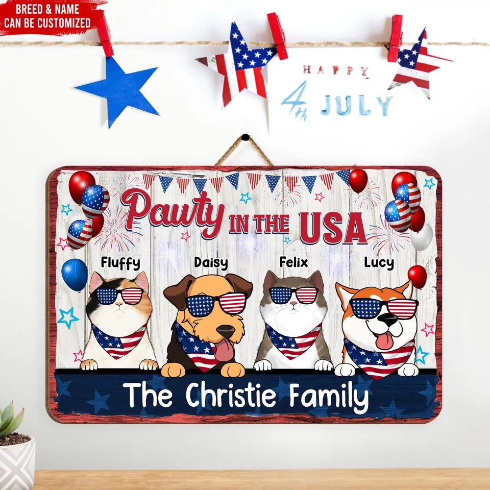 4th of July Pawty In The USA - Personalized Wood Sign, Independence Day Gifts