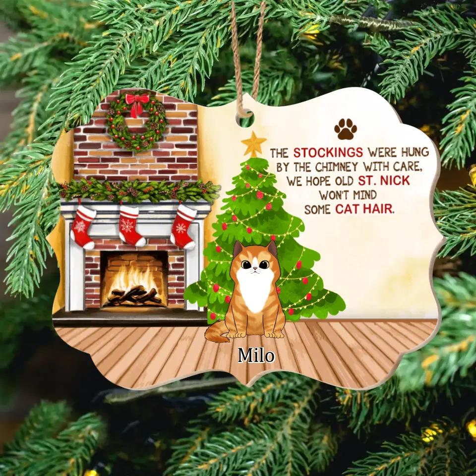 The Stocking Were Hung Personalized Cat Christmas Wood Ornament, Custom Shaped Ornament