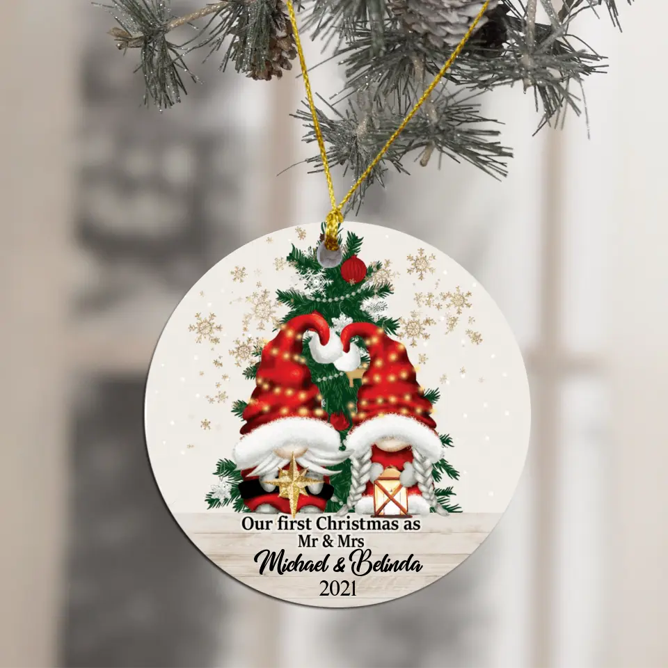 Our First Christmas As Mr & Mrs, Custom Gift Christmas - Personalized Round Ceramic Ornament