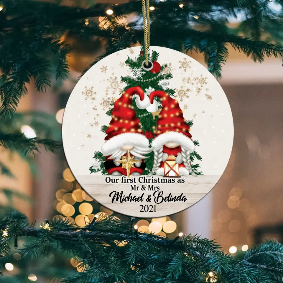 Our First Christmas As Mr & Mrs, Custom Gift Christmas - Personalized Round Ceramic Ornament