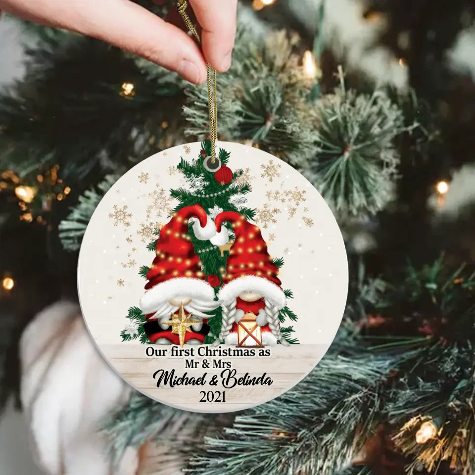 Our First Christmas As Mr & Mrs, Custom Gift Christmas - Personalized Round Ceramic Ornament