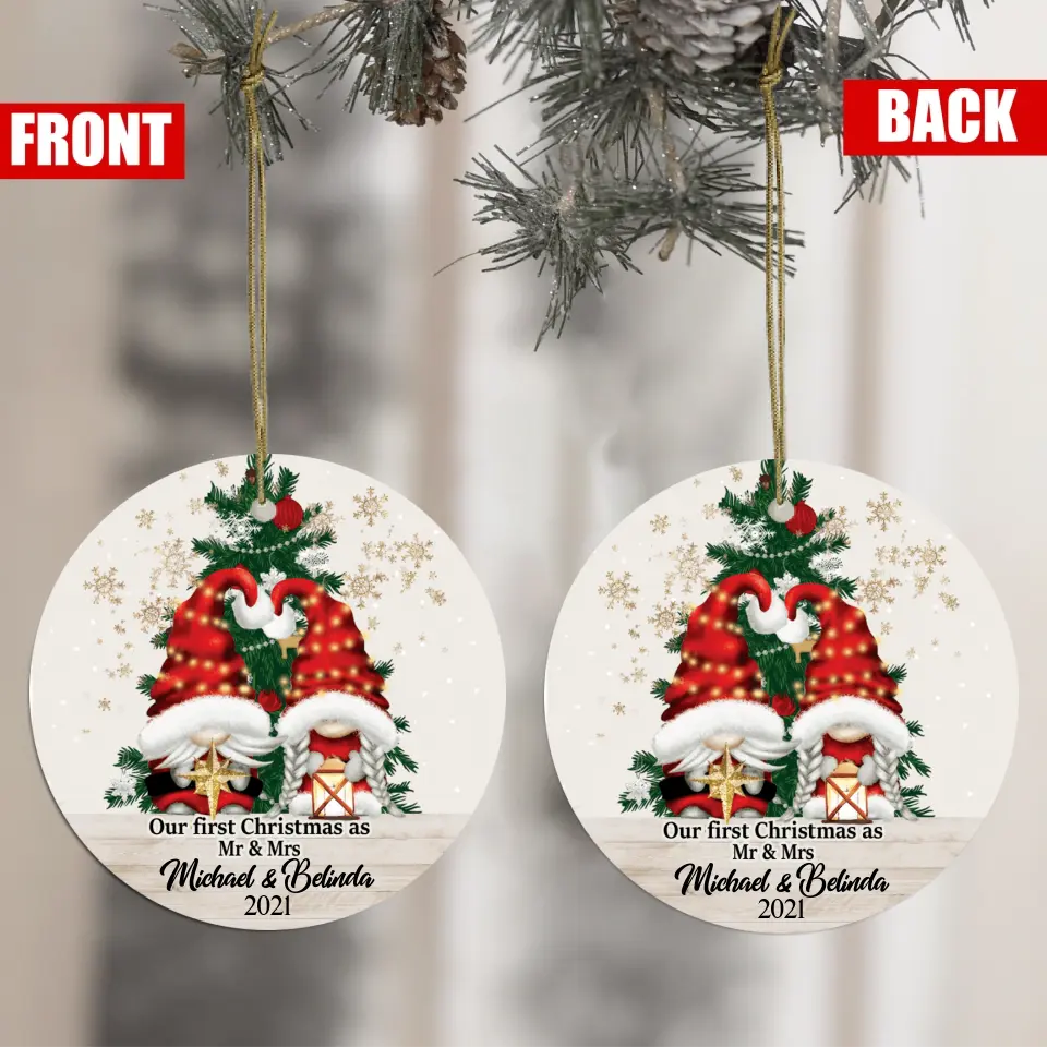 Our First Christmas As Mr & Mrs, Custom Gift Christmas - Personalized Round Ceramic Ornament