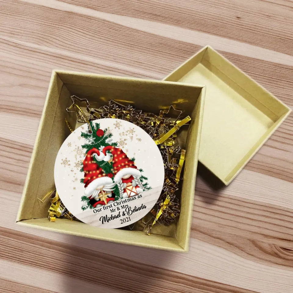 Our First Christmas As Mr & Mrs, Custom Gift Christmas - Personalized Round Ceramic Ornament