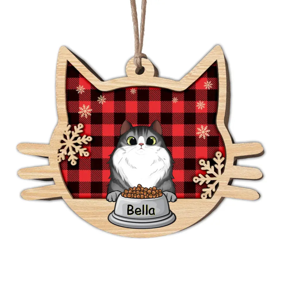 Happy Cat On Christmas Day - Personalized Custom Cat Face Shaped Wood Christmas Ornament