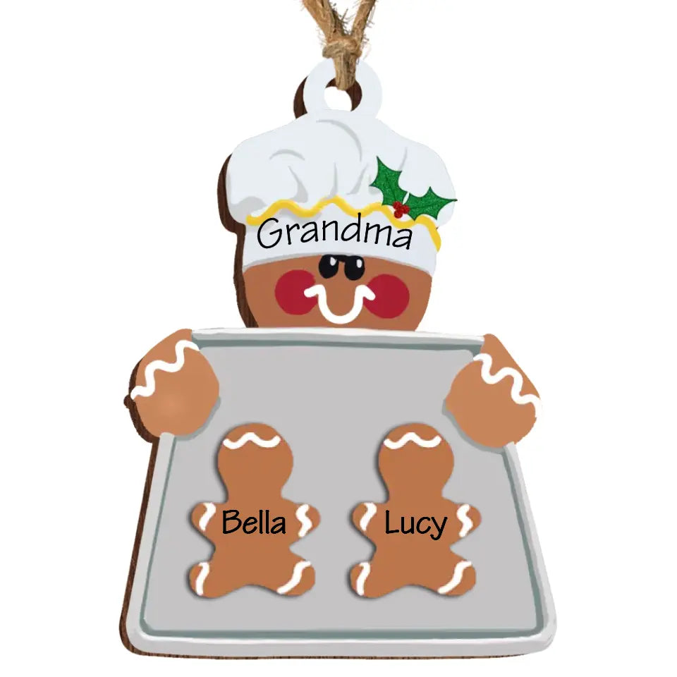 Grandma and Kids Gingerbread Cookies - Personalized Wooden Ornament