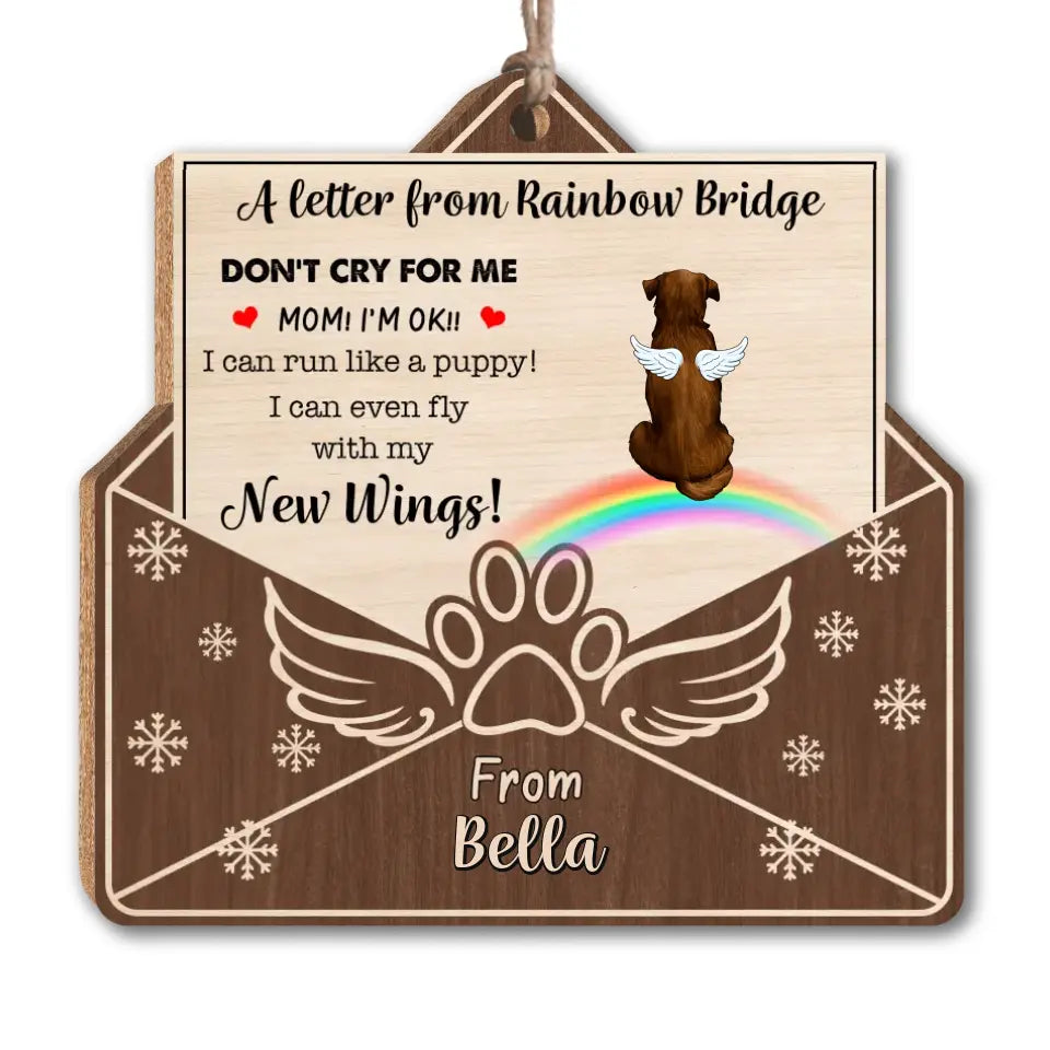 A Letter From Rainbow Bridge - Personalized Wooden Ornament, Dog Memorial Ornament, Pet Loss Gift