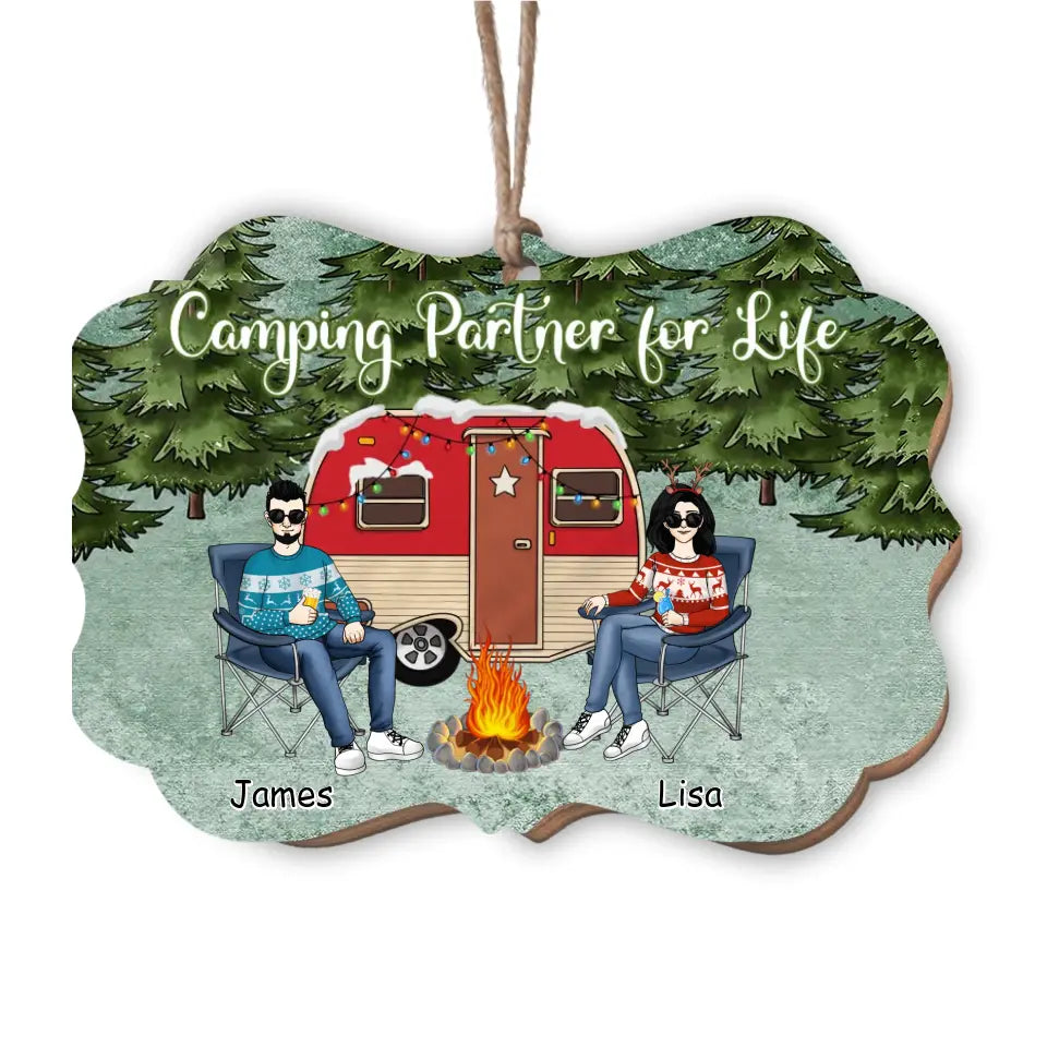 Camping Partners for Life, Camper Christmas Tree Ornament - Personalized Wooden Ornament