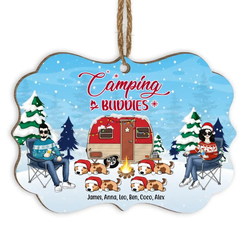 Personalized Ornament,, Camping Buddies, Camping Couple With Dogs, Christmas Gift For Camping Lovers, Dog Lovers