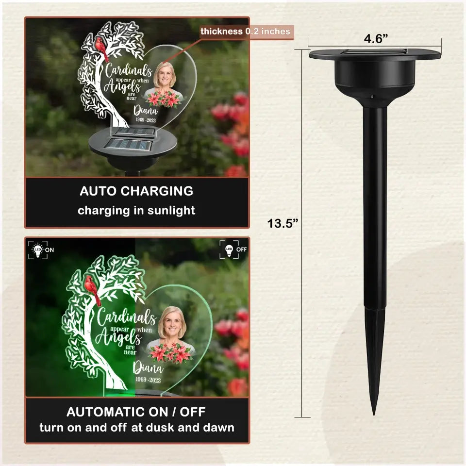 Cardinals Appear When Angels Are Near -  Personalized Solar Light, Memorial Gift