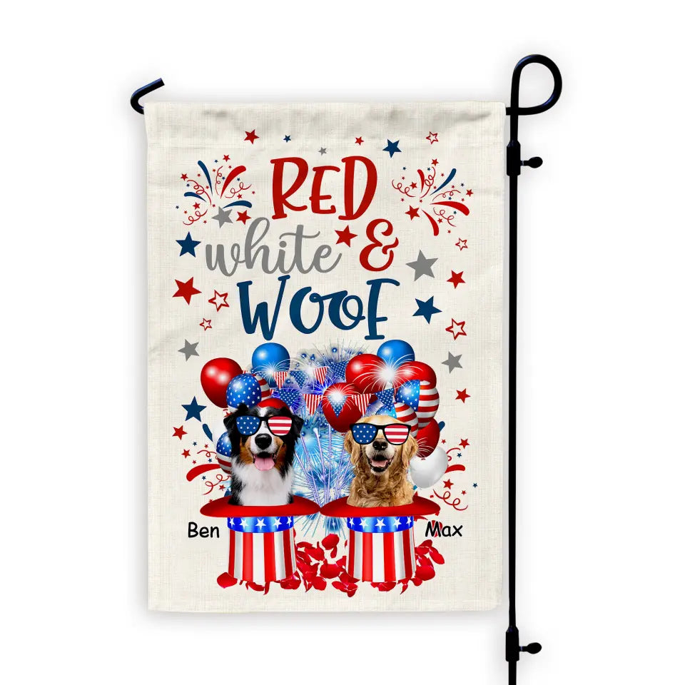 Red White Woof - Personalized Garden Flag, 4th Of July Flag For Dog Lovers