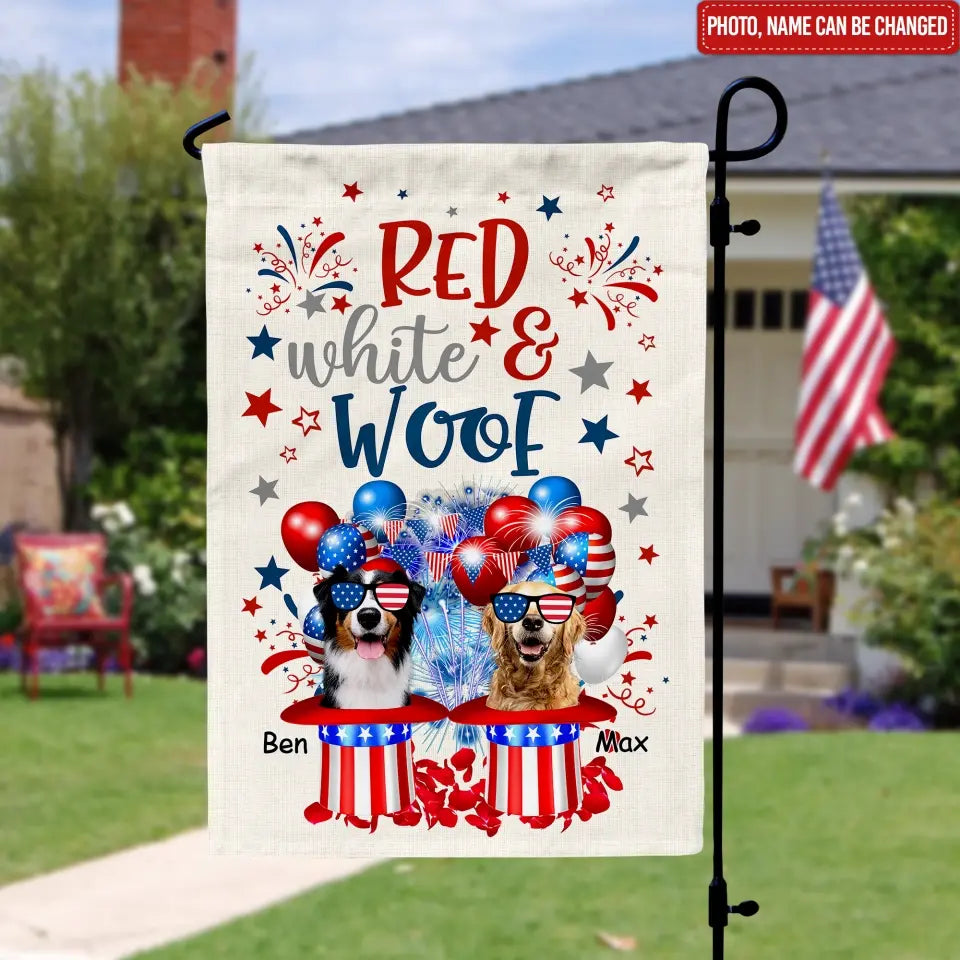 Red White Woof - Personalized Garden Flag, 4th Of July Flag For Dog Lovers