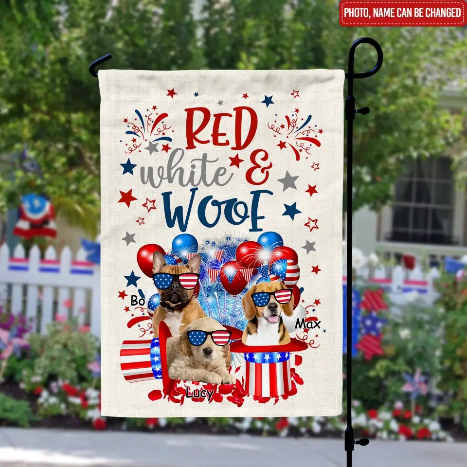 Red White Woof - Personalized Garden Flag, 4th Of July Flag For Dog Lovers