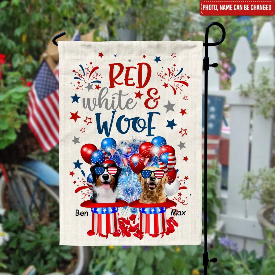 Red White Woof - Personalized Garden Flag, 4th Of July Flag For Dog Lovers