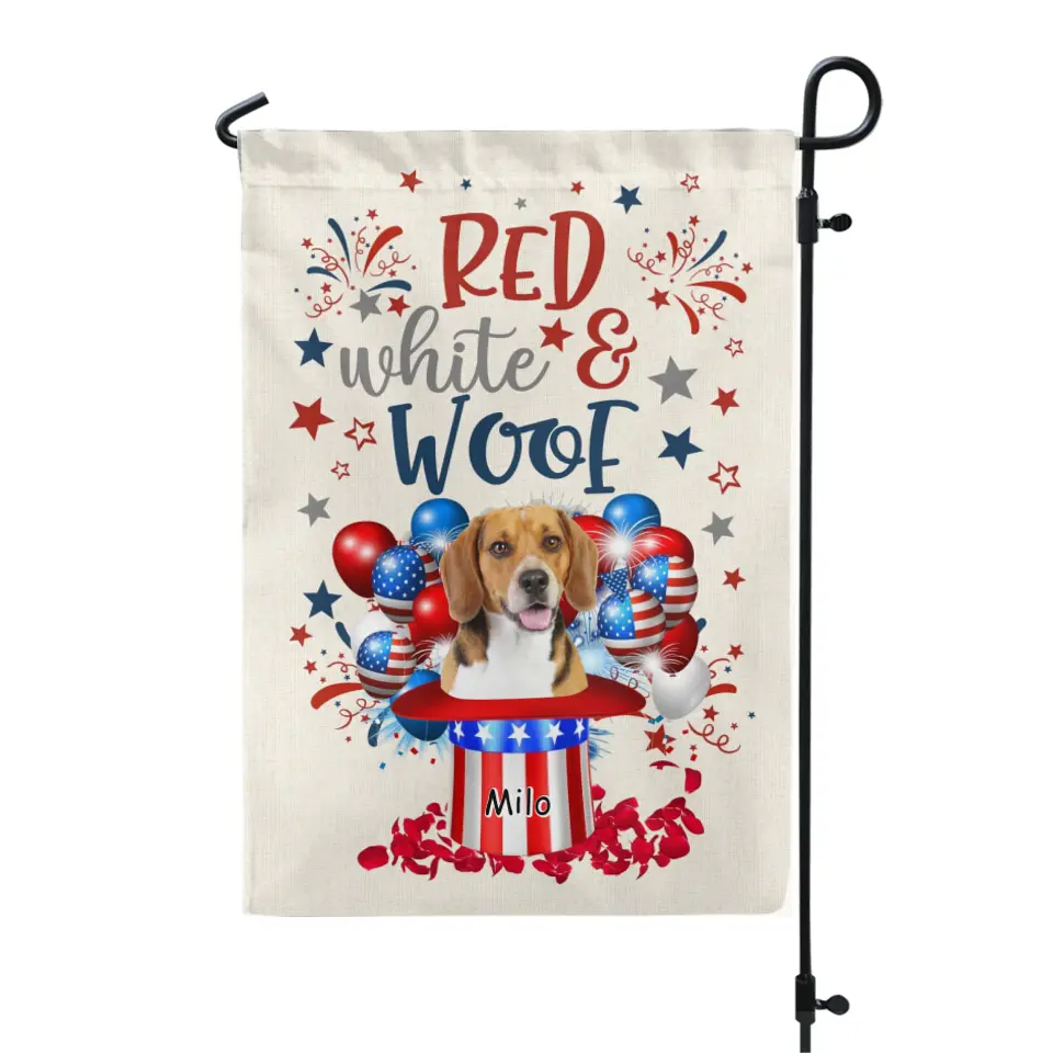 Red White Woof - Personalized Garden Flag, 4th Of July Flag For Dog Lovers