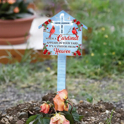 When A Cardinal Appears In Your Yard - Personalized Memorial Plaque Stake