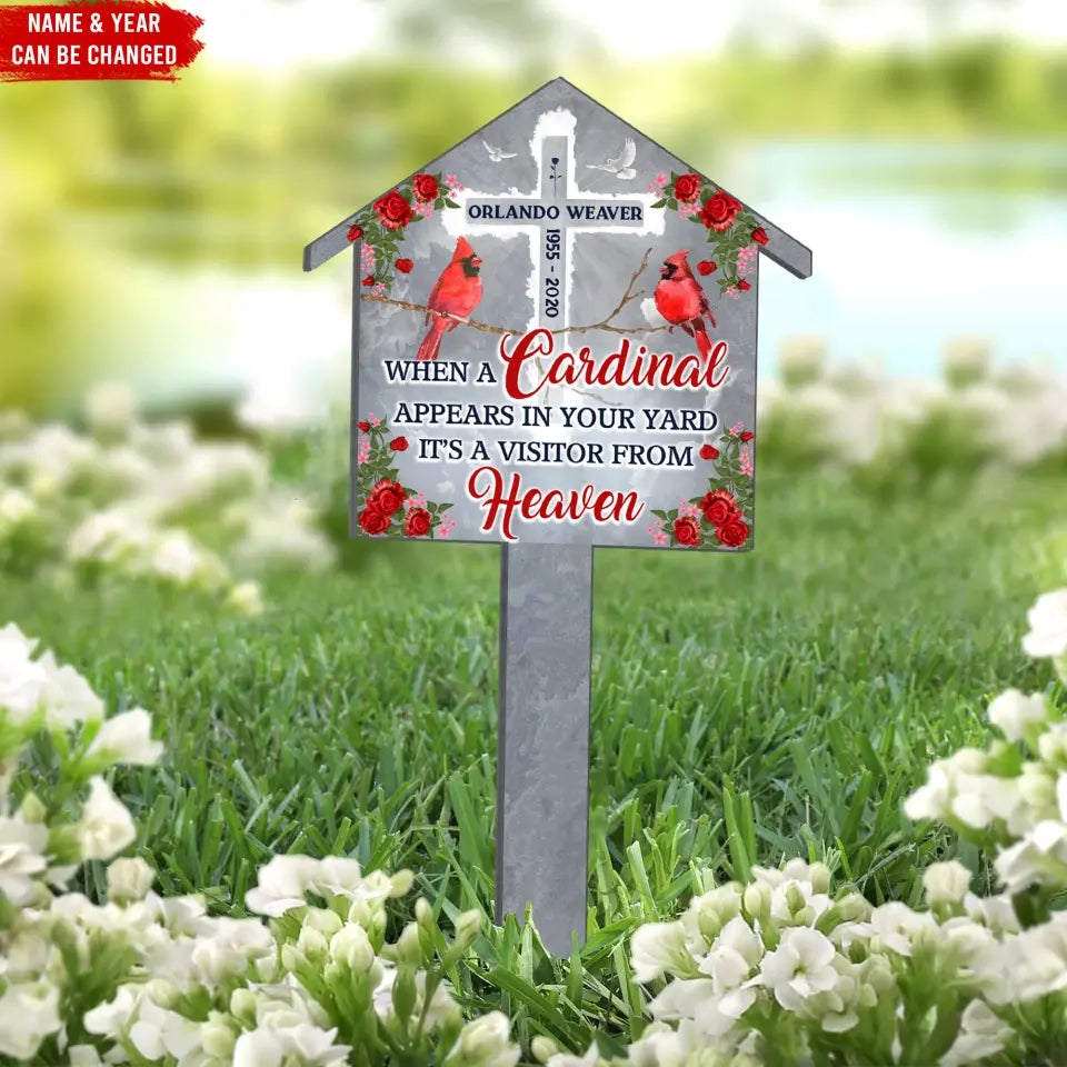 When A Cardinal Appears In Your Yard - Personalized Memorial Plaque Stake