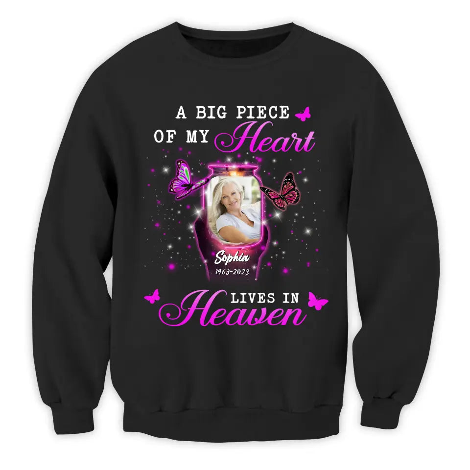 A Big Piece Of My Hear Lives In Heaven - Personalized T-shirt, Sympathy Family Gift