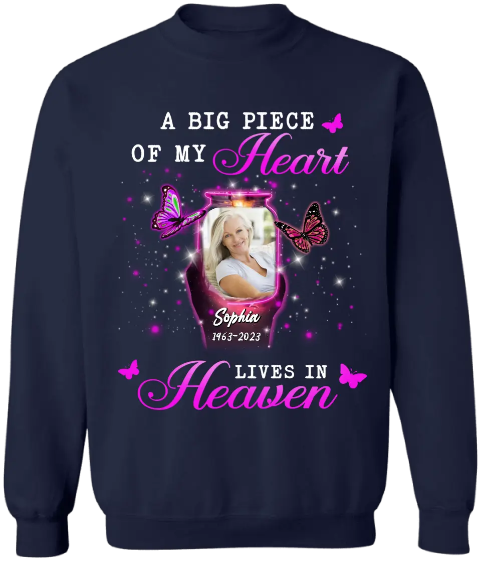 A Big Piece Of My Hear Lives In Heaven - Personalized T-shirt, Sympathy Family Gift