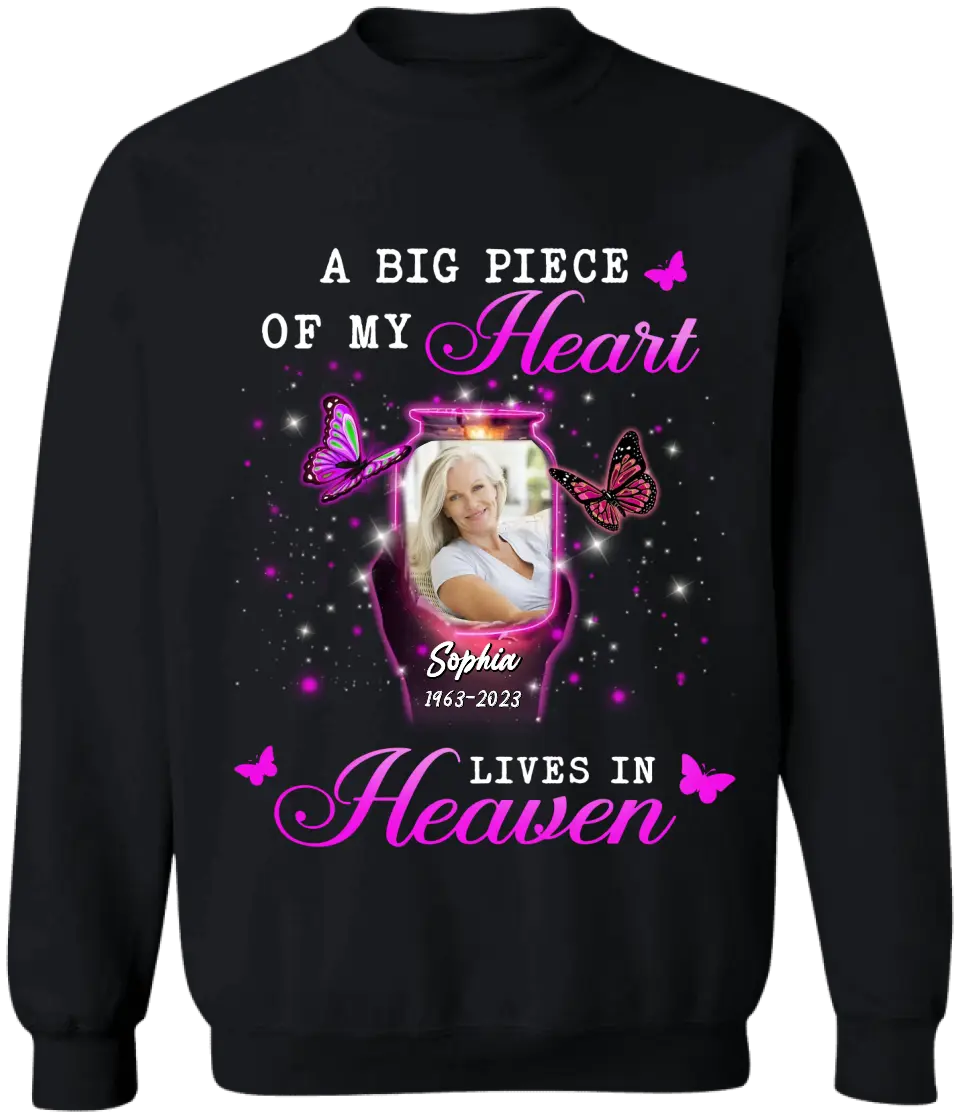 A Big Piece Of My Hear Lives In Heaven - Personalized T-shirt, Sympathy Family Gift