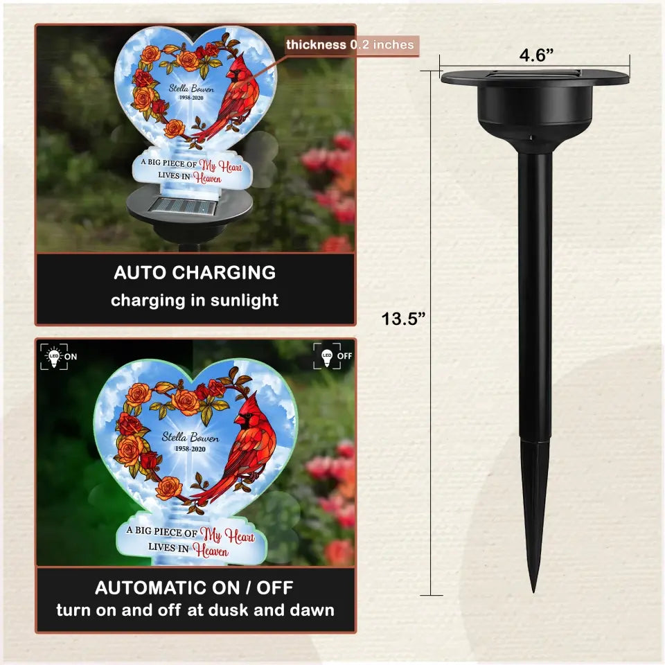 A Big Piece Of My Heart Lives In Heaven - Personalized Solar Light, Remembrance Gift
