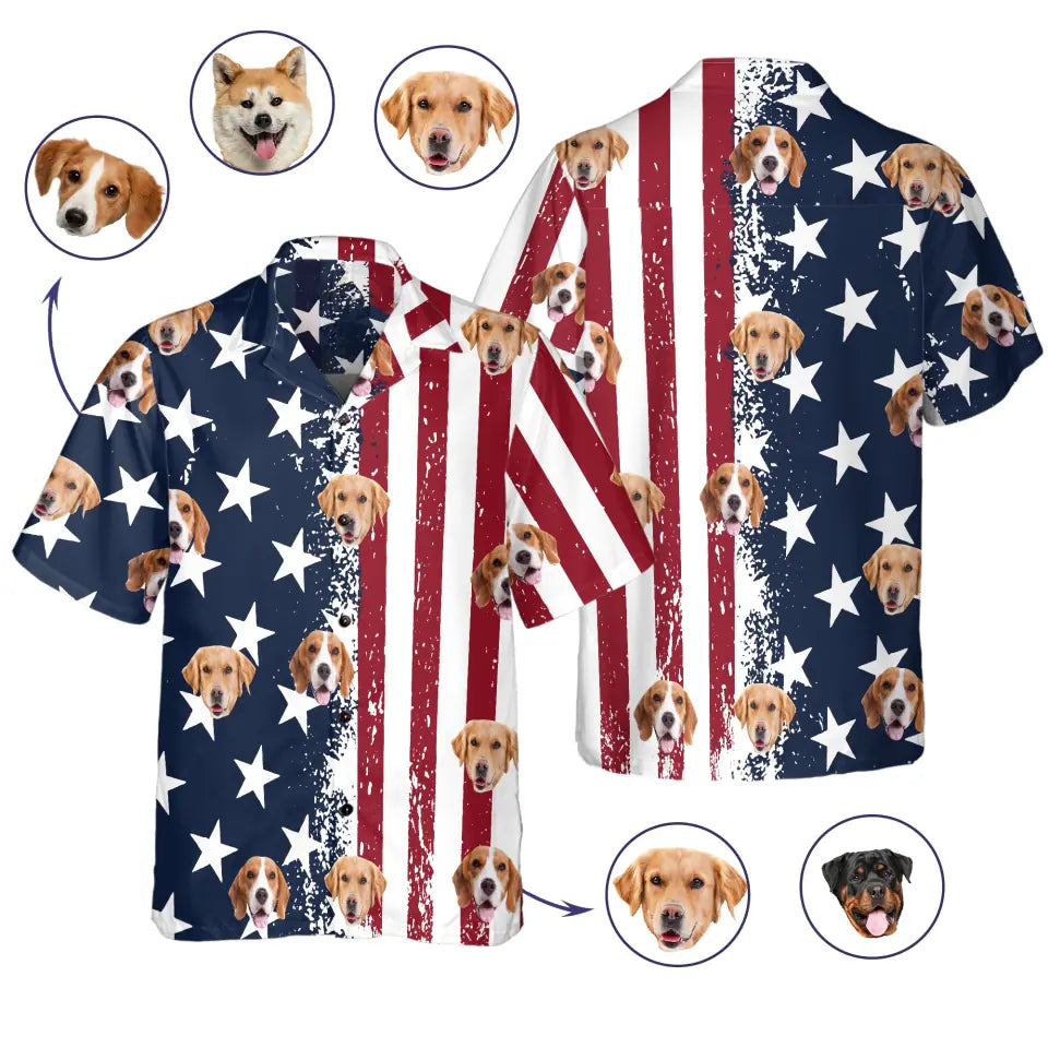 Custom Face American Flag - Personalized Hawaiian Shirt, Gift For Pet Lover