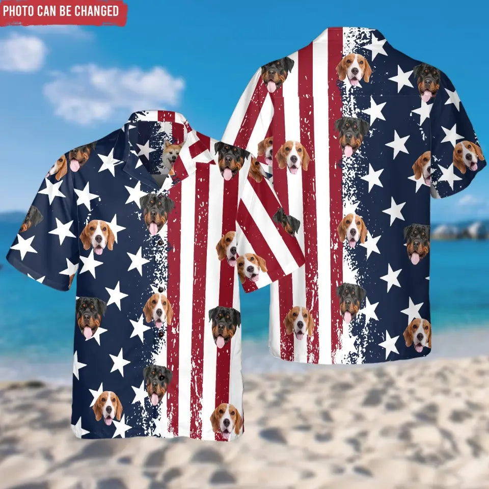 Custom Face American Flag - Personalized Hawaiian Shirt, Gift For Pet Lover