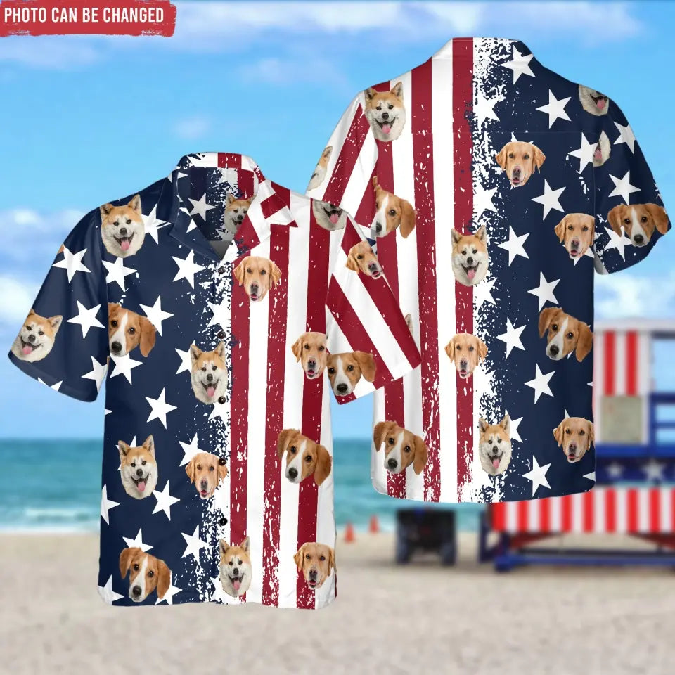 Custom Face American Flag - Personalized Hawaiian Shirt, Gift For Pet Lover