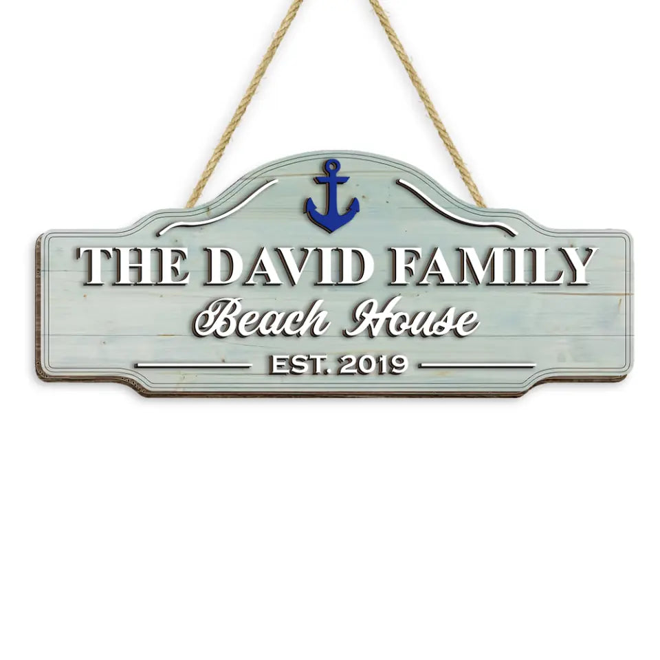 Family Beach House - Personalized 2 Layer Sign, Gift For Beach Lover