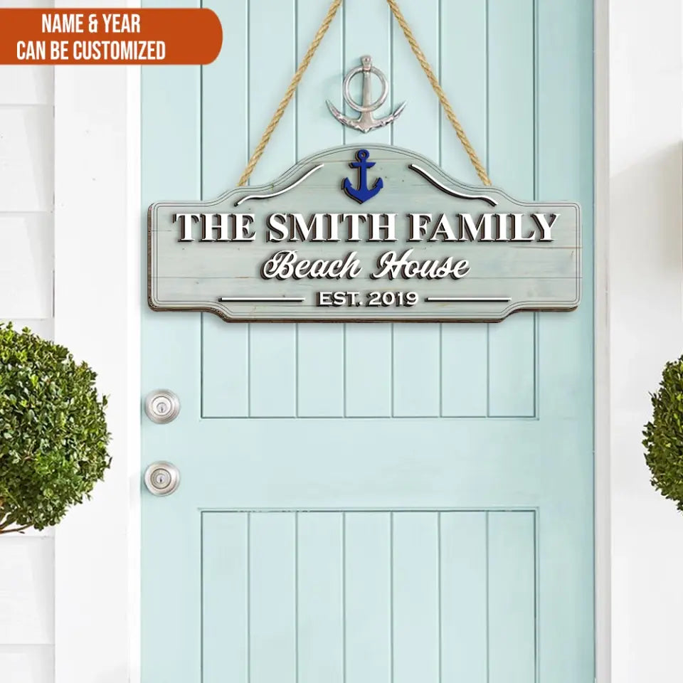 Family Beach House - Personalized 2 Layer Sign, Gift For Beach Lover