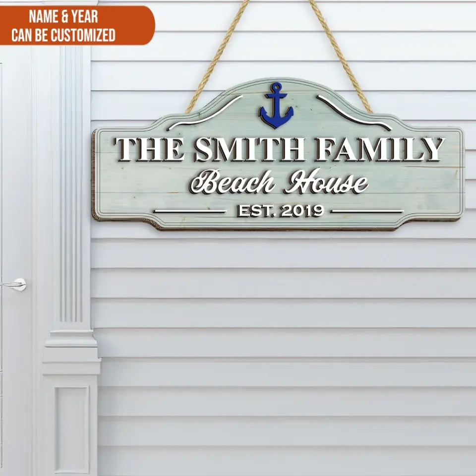 Family Beach House - Personalized 2 Layer Sign, Gift For Beach Lover