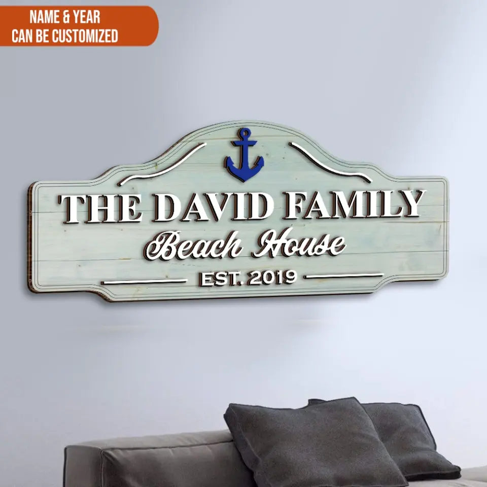 Family Beach House - Personalized 2 Layer Sign, Gift For Beach Lover