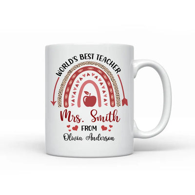 World's Best Teacher Leopard Rainbow - Personalized Mug, Appreciation Gift For Teacher From Student