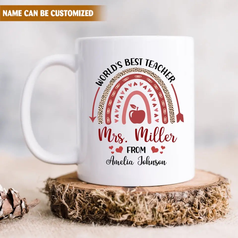 World's Best Teacher Leopard Rainbow - Personalized Mug, Appreciation Gift For Teacher From Student