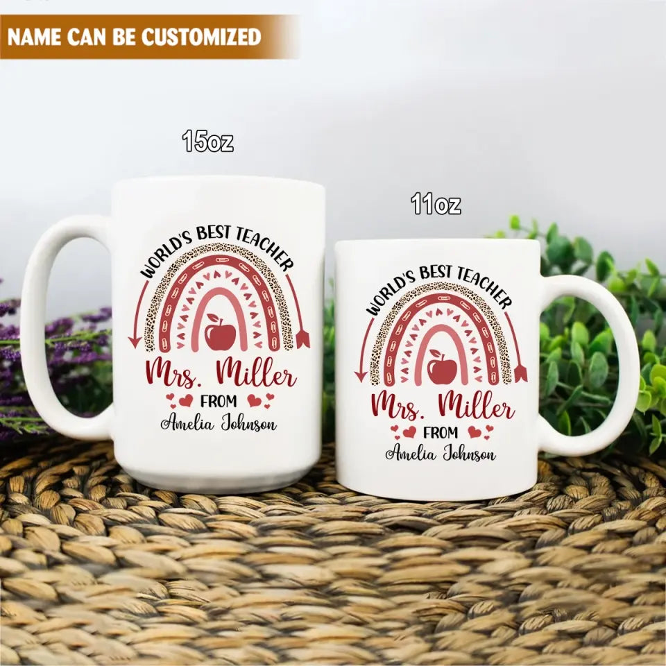 World's Best Teacher Leopard Rainbow - Personalized Mug, Appreciation Gift For Teacher From Student